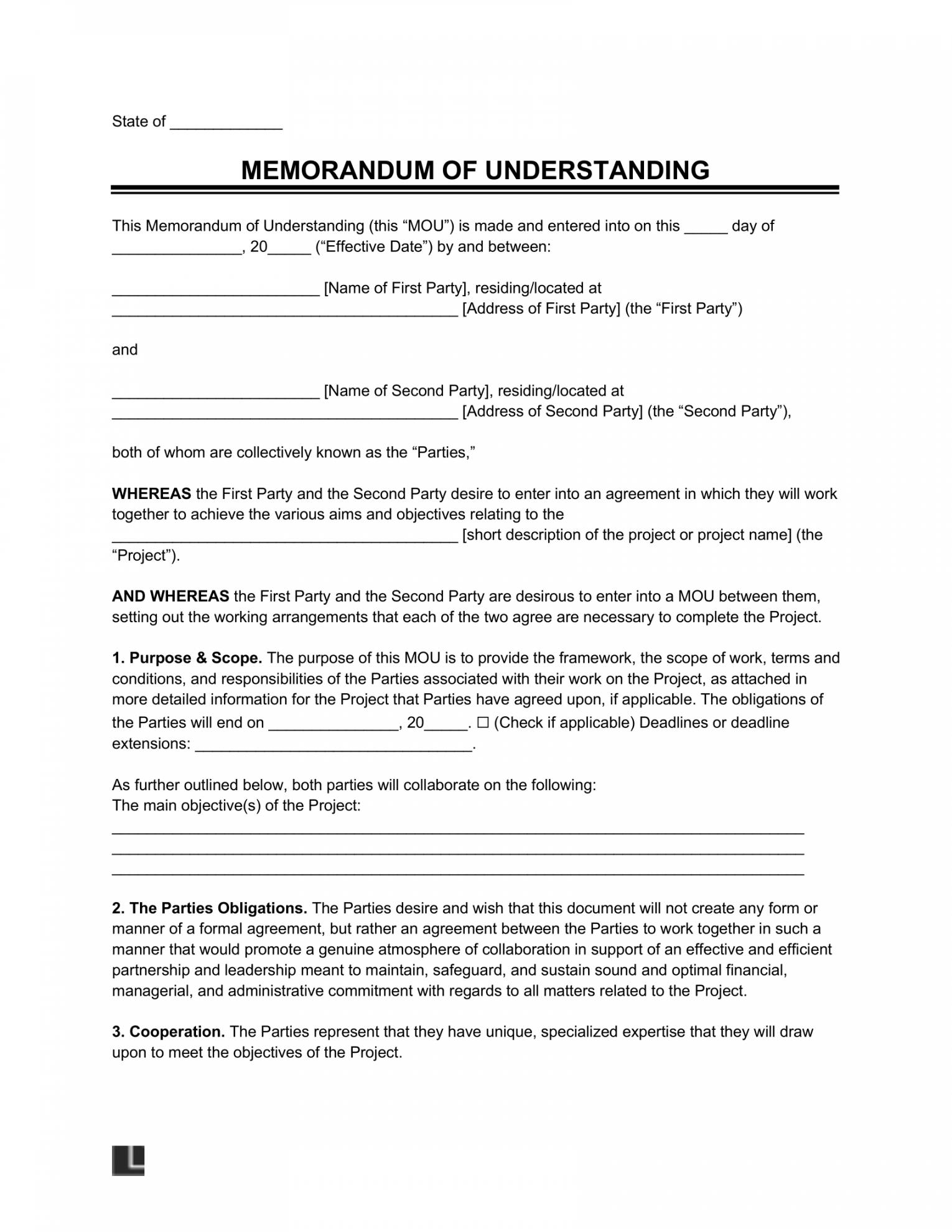 Free Memorandum of Understanding (MOU) Template  PDF & Word