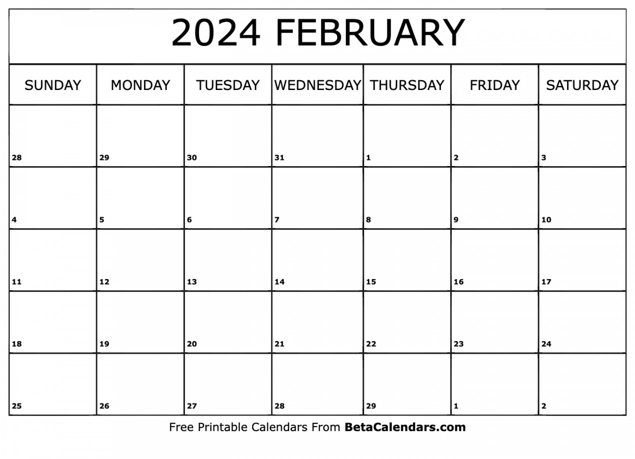 Free Printable February  Calendar