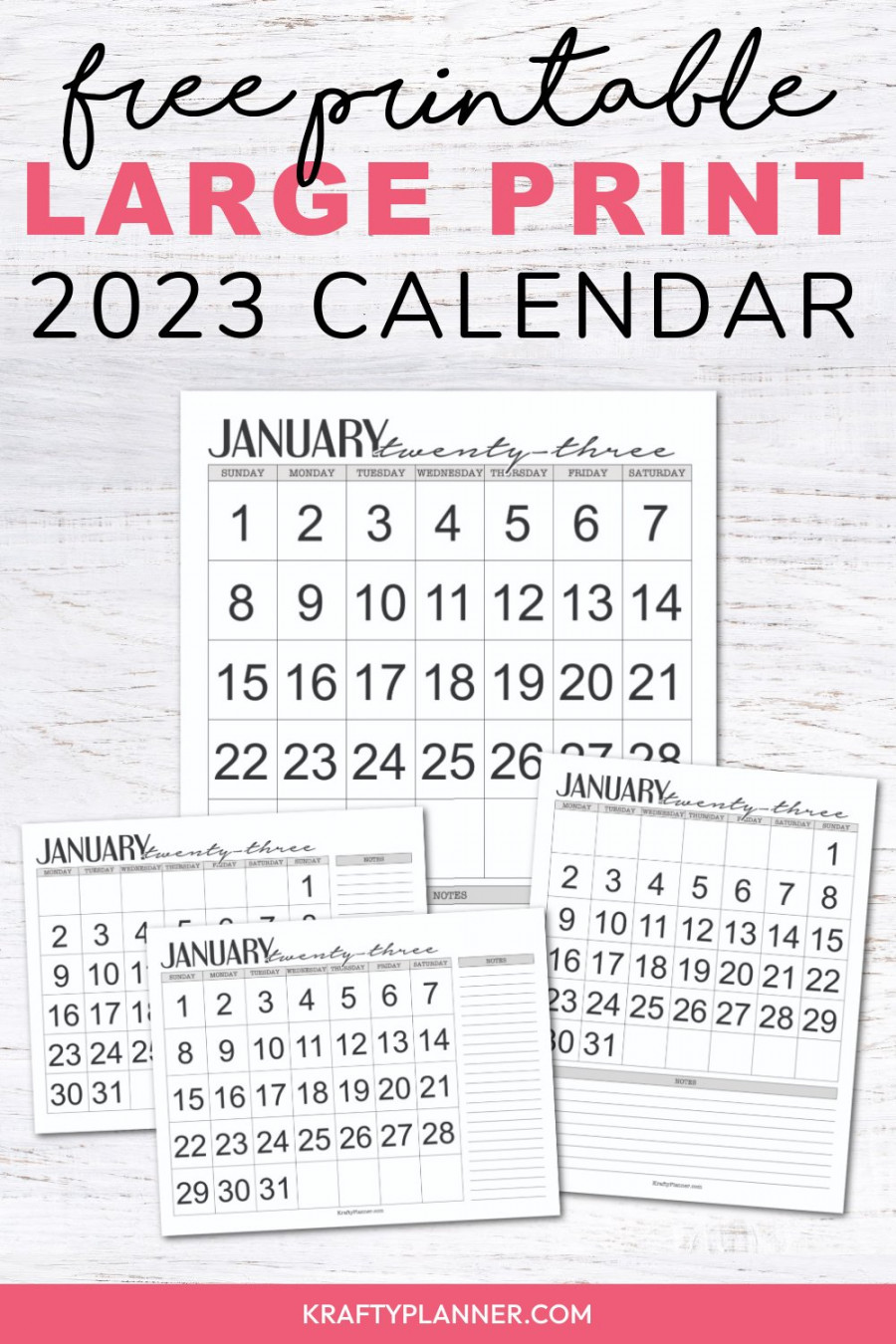 Large Print  Calendar Free Printable — Krafty Planner