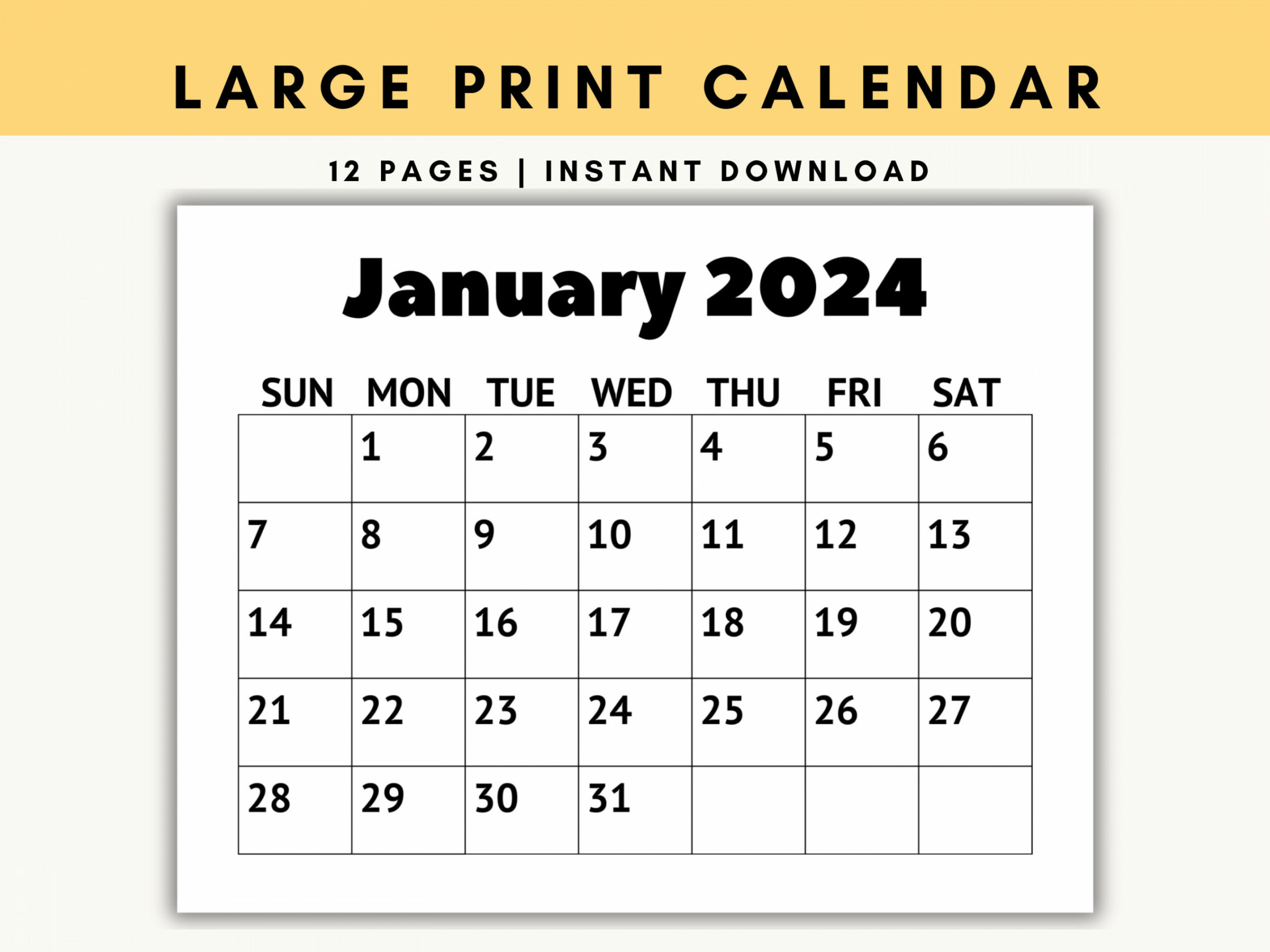 Large Print Calendar,  Monthly Calendar, Calendar for Senior