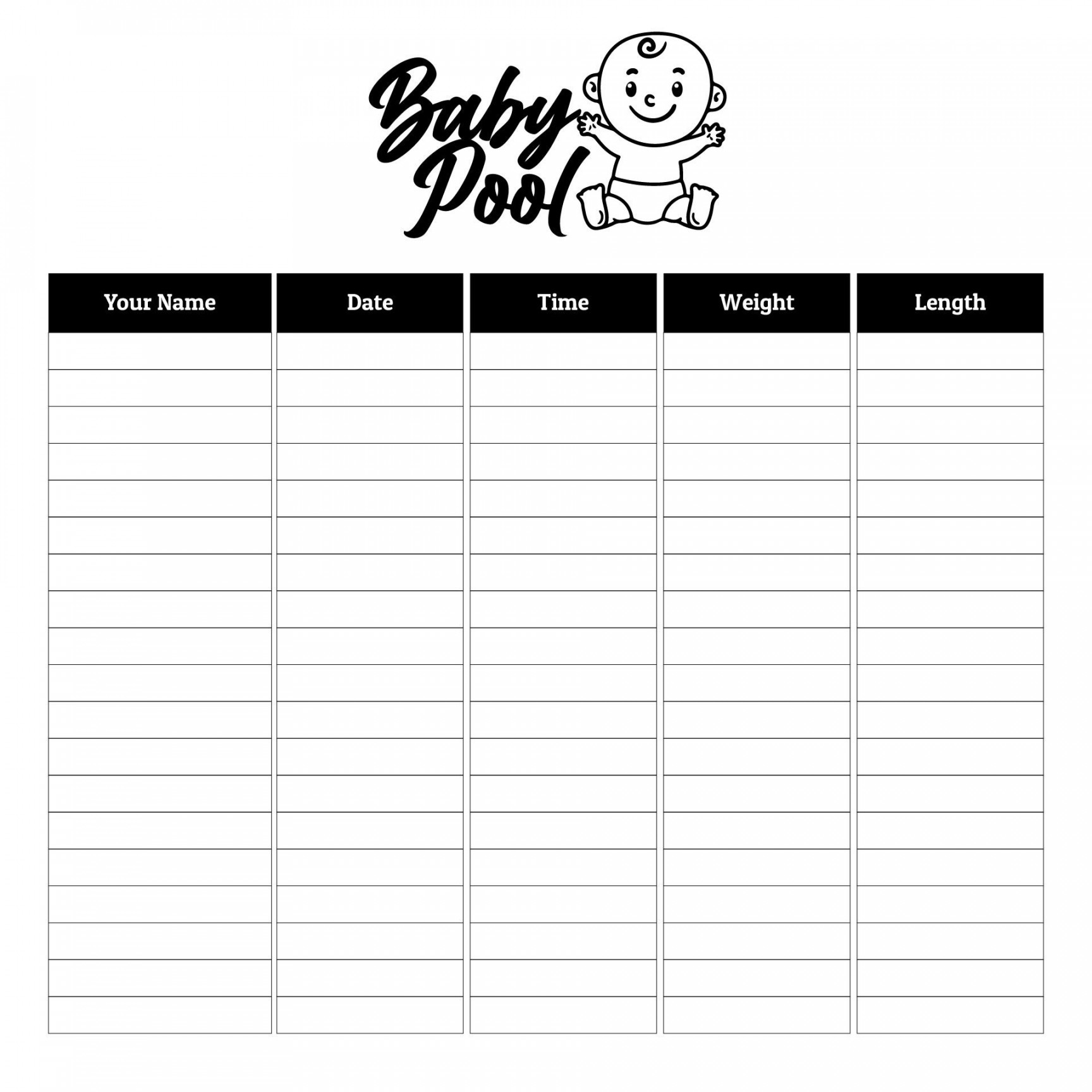 Printable Baby Pool Template Excel  Baby pool, Free baby stuff