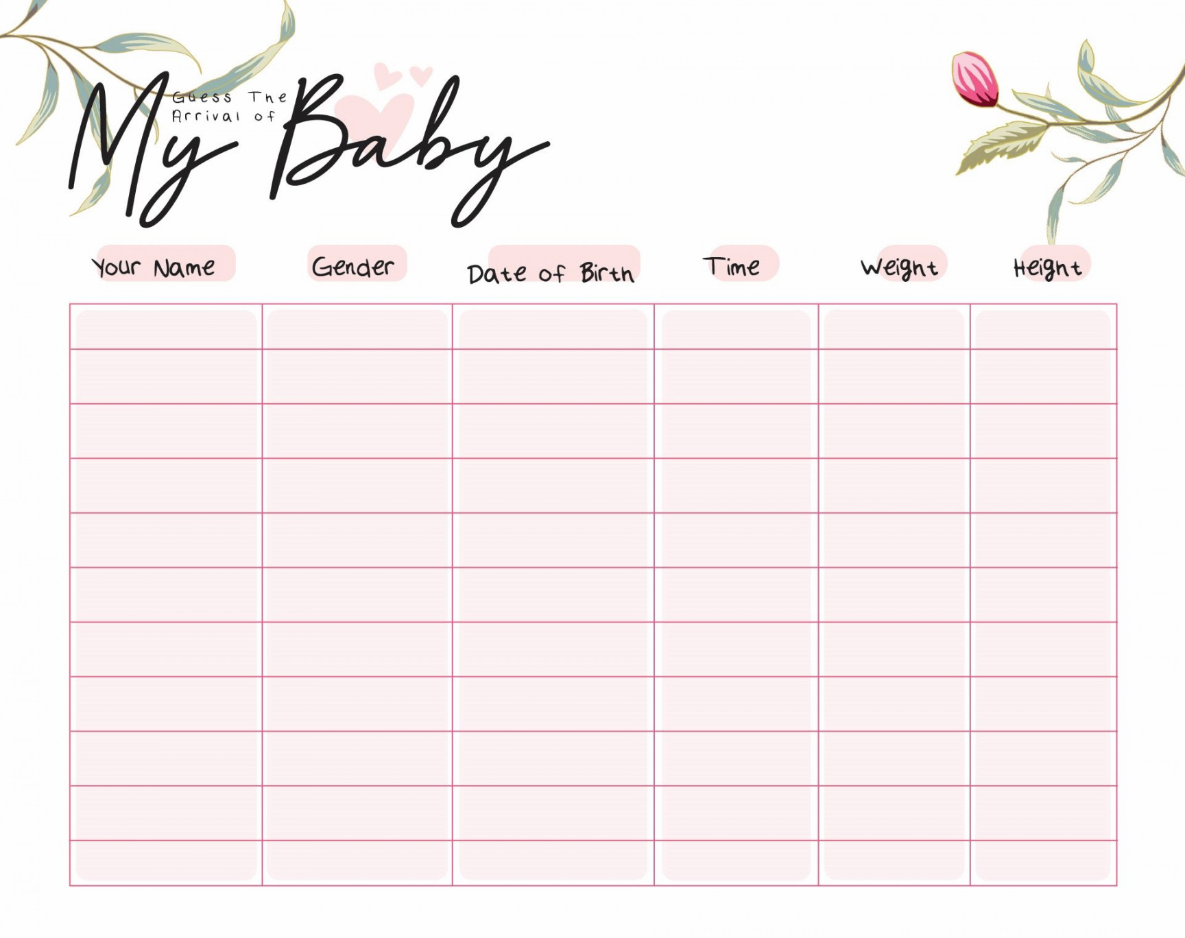 Printable Baby Pool Template Excel  Printablee  Baby pool, Baby