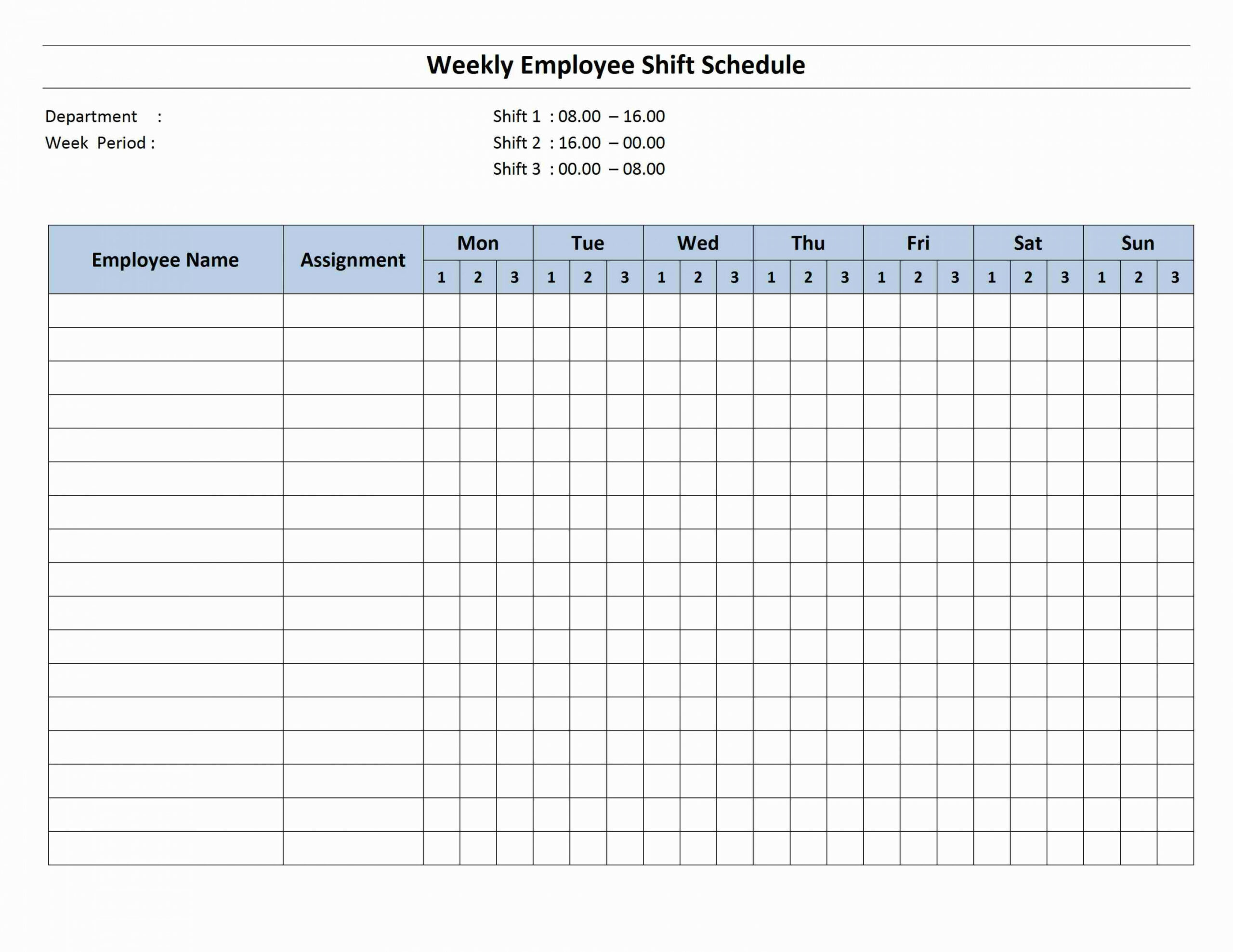 Weekly  Hour Shift Schedule