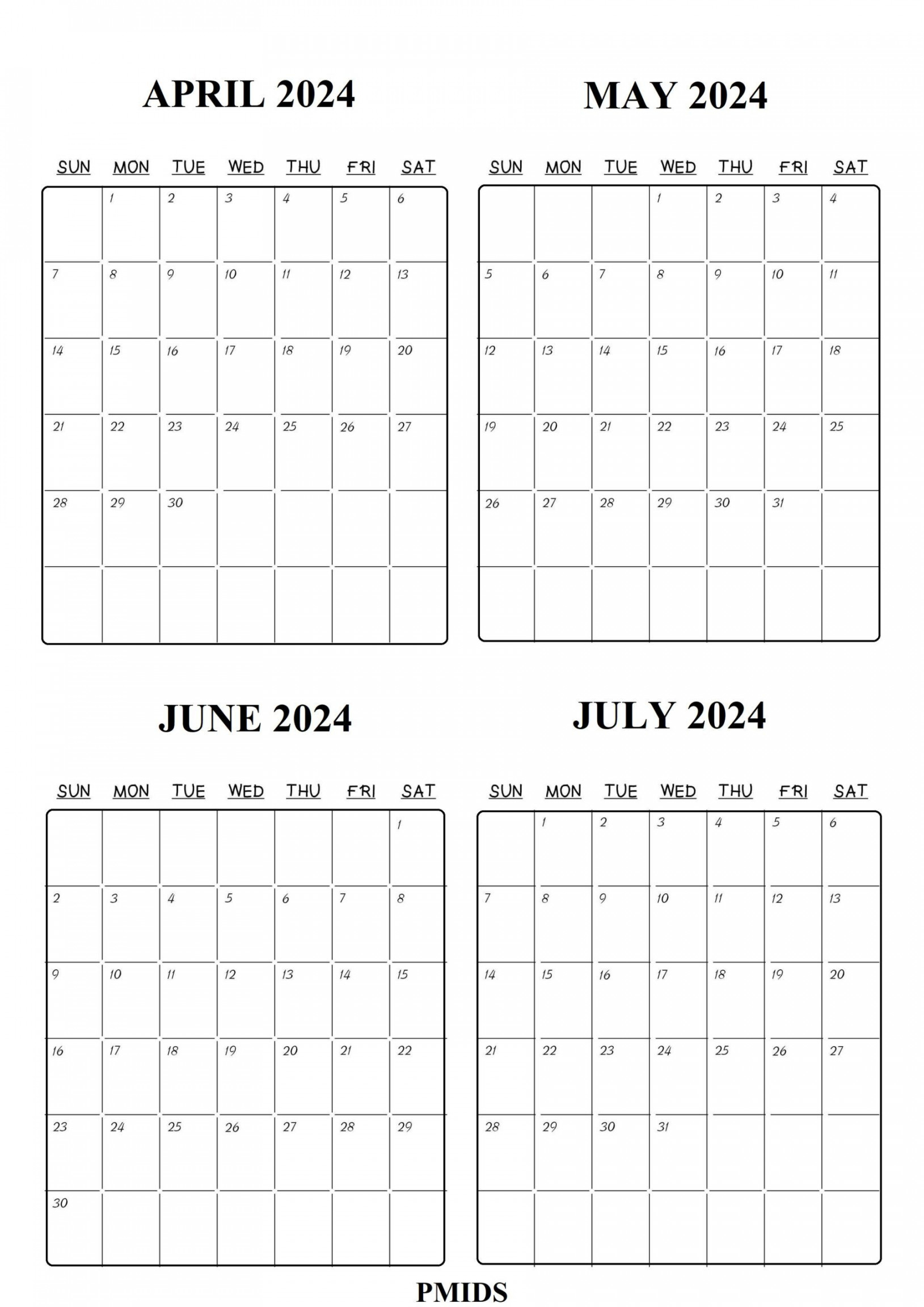 April To July  Calendar Printable Templates  Calendar