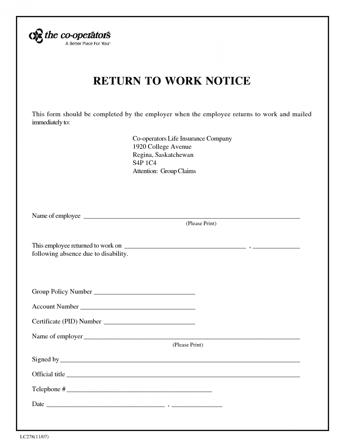 Blank Return To Work Note - FREE DOWNLOAD