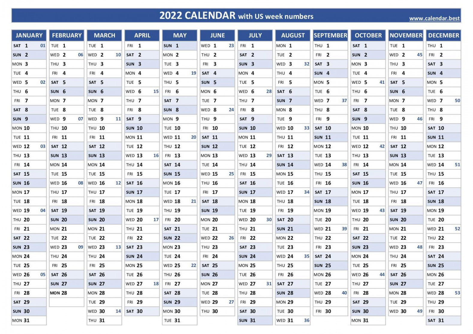 calendar with week numbers (US and ISO week numbers)