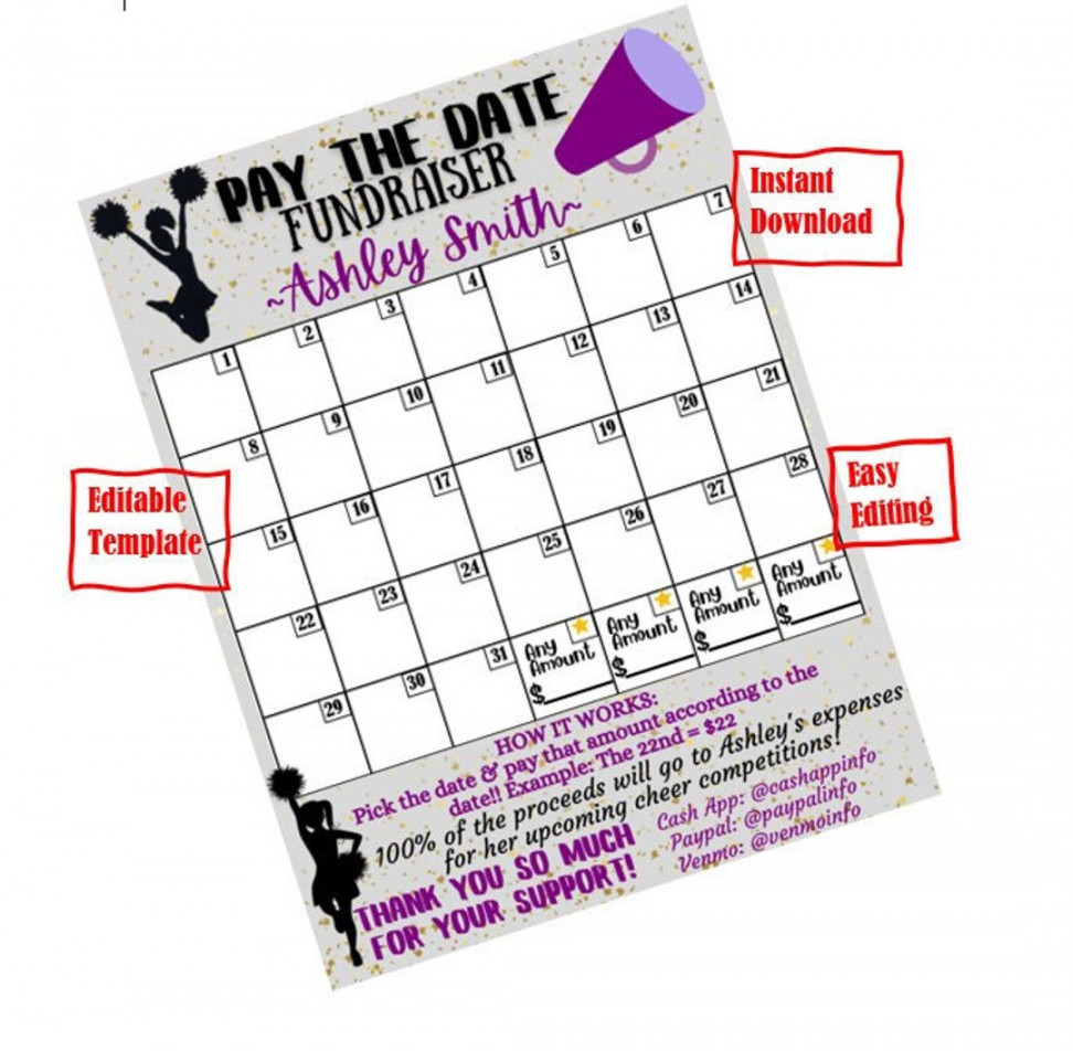 EDITABLE Cheer Template Pick a Date Fundraiser Calendar Sponsor a Date, Pay  the Date Digital Download, Black Out My Board, Editable Cheer - Etsy