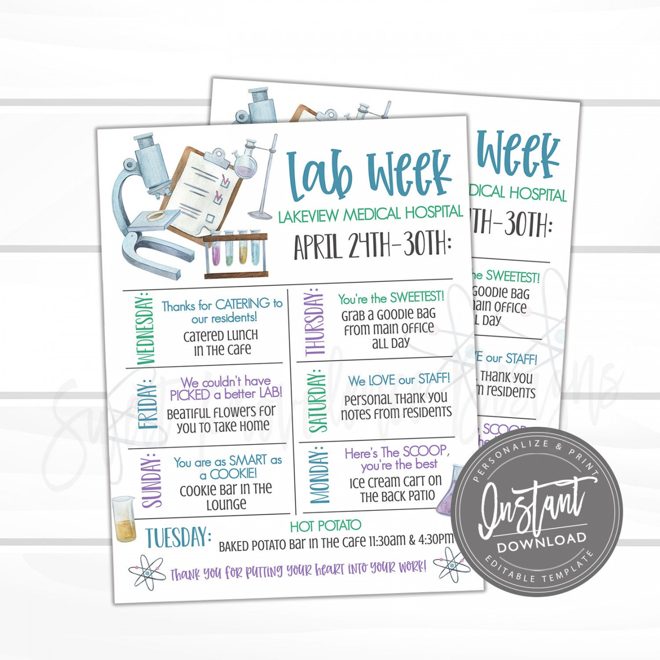 EDITABLE Lab Appreciation Week Itinerary Poster, Printable Digital