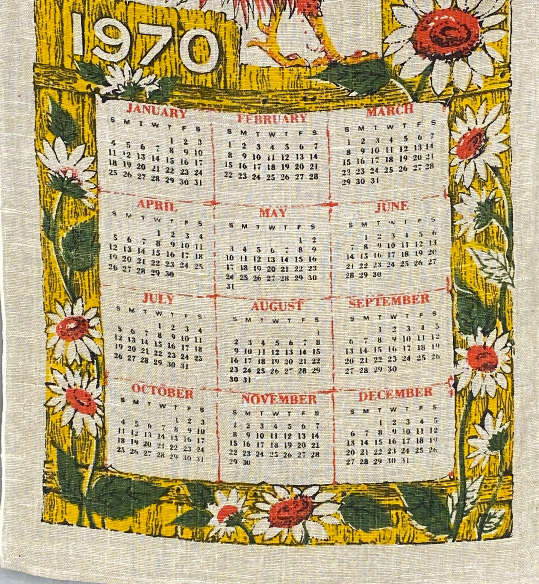 Folk Art Calendar, Burlap Calendar Wall Hanging, Folk Art