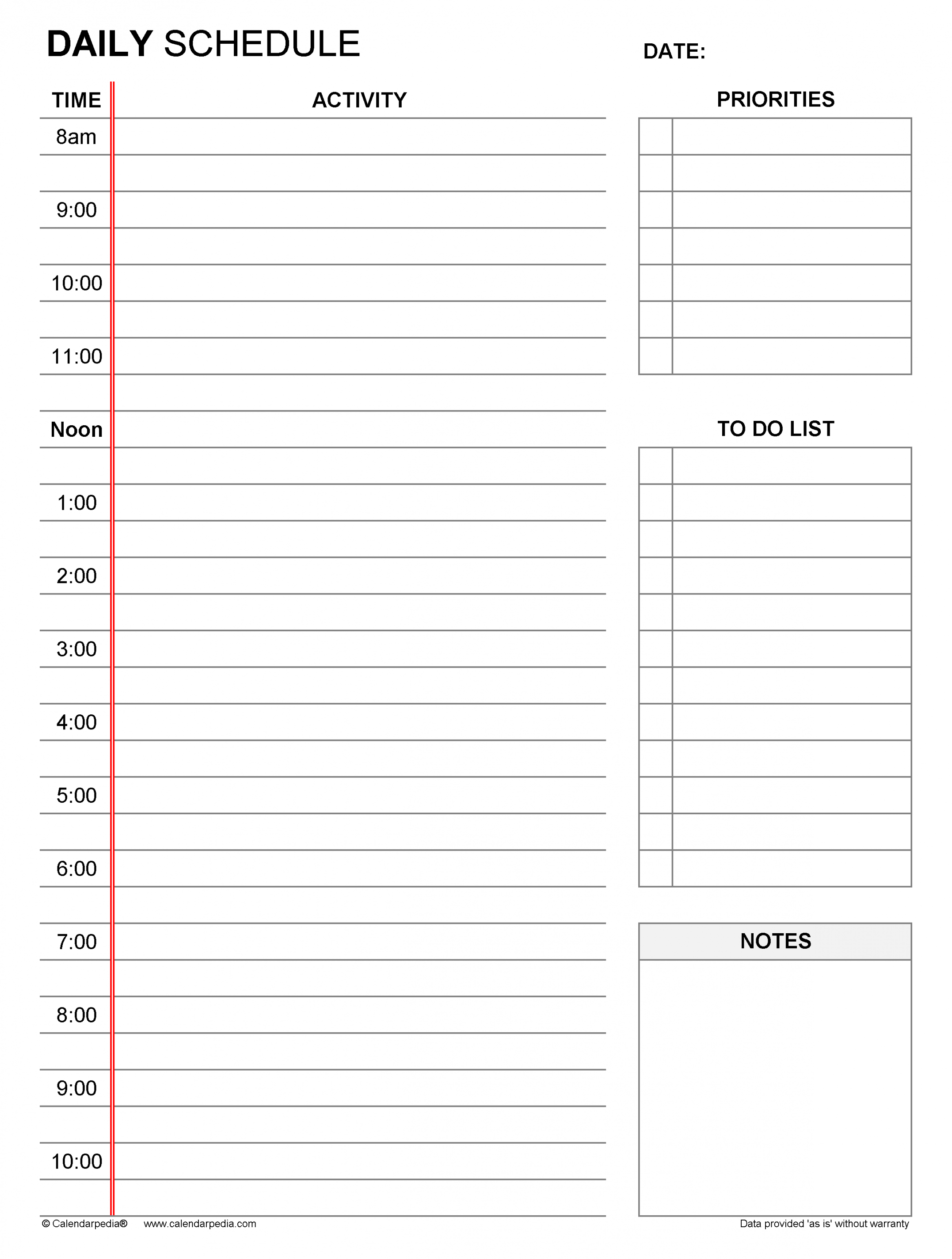 Free Daily Schedules in PDF Format - + Templates