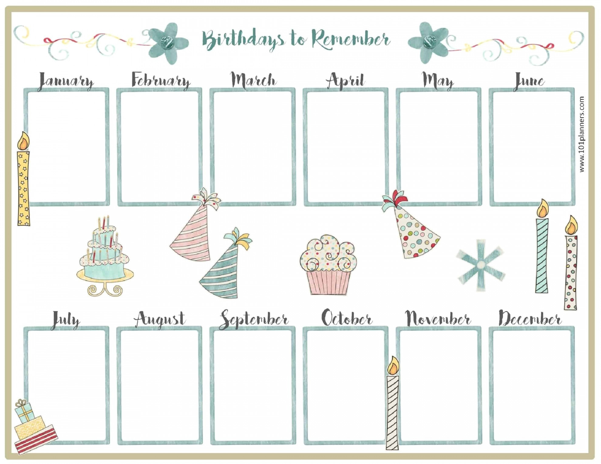 Free  Month Birthday Calendar Template  Birthday calender