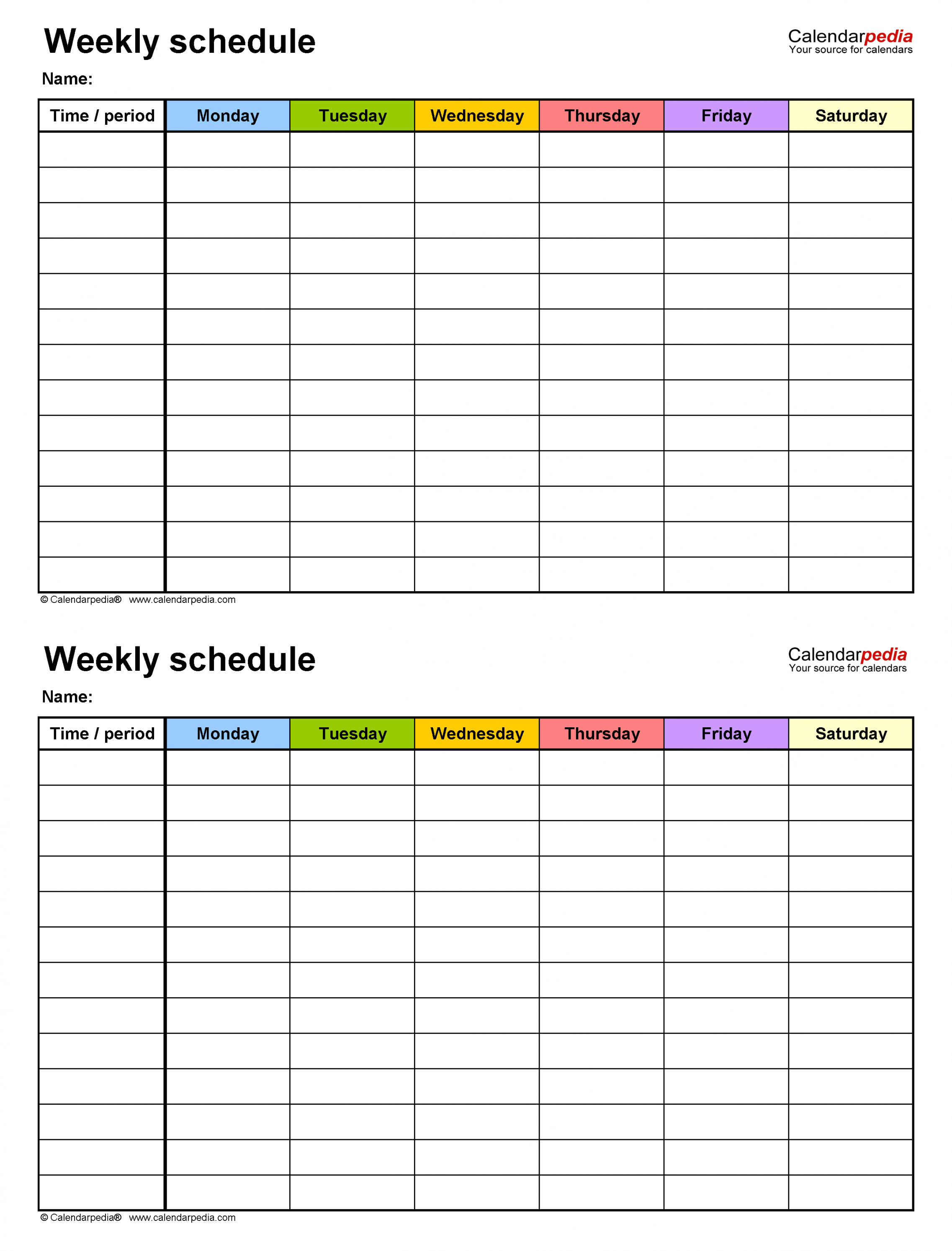 Free Weekly Schedules for Word -  Templates