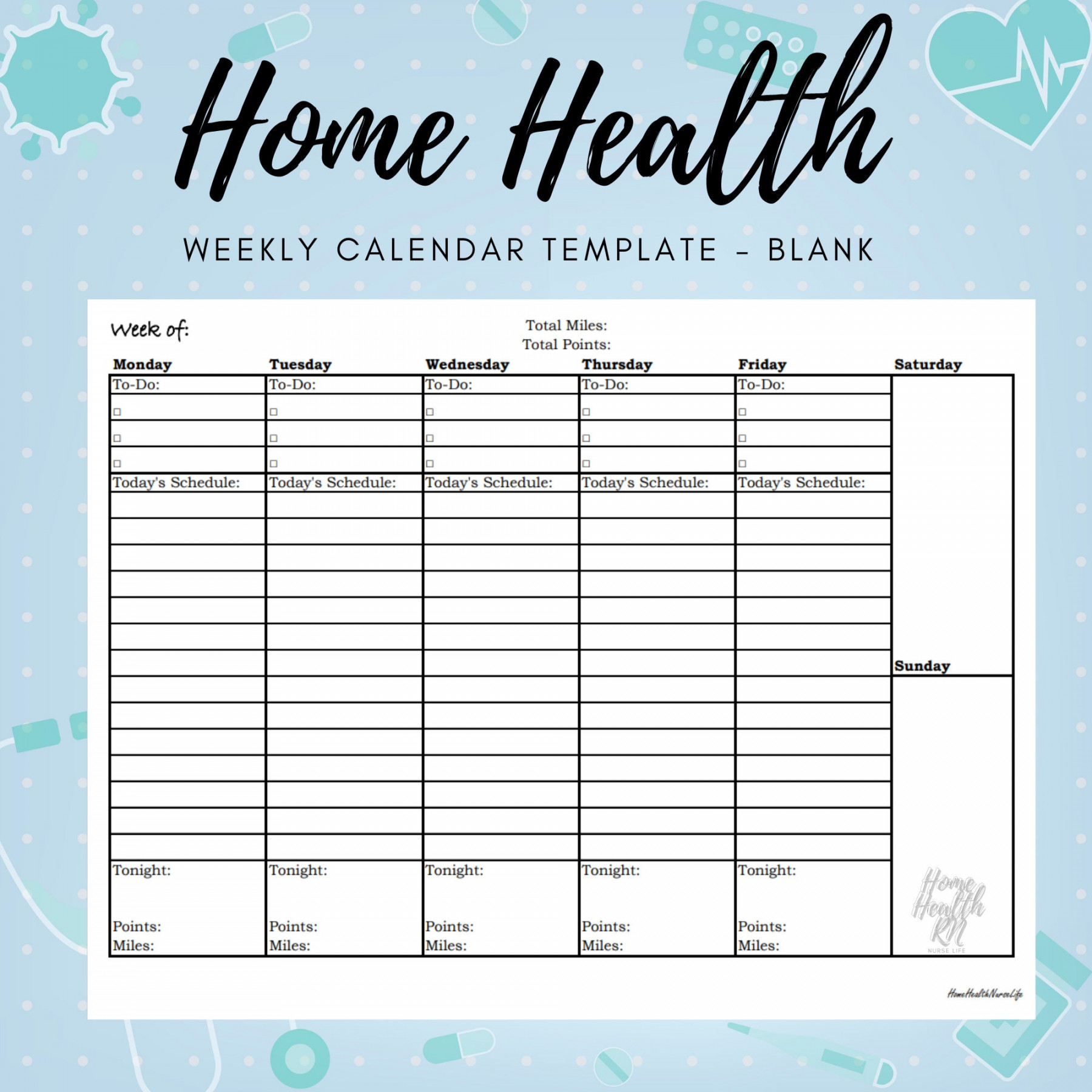 Home Health Nurse Weekly Calendar OASIS Nurse Brain SOC - Etsy