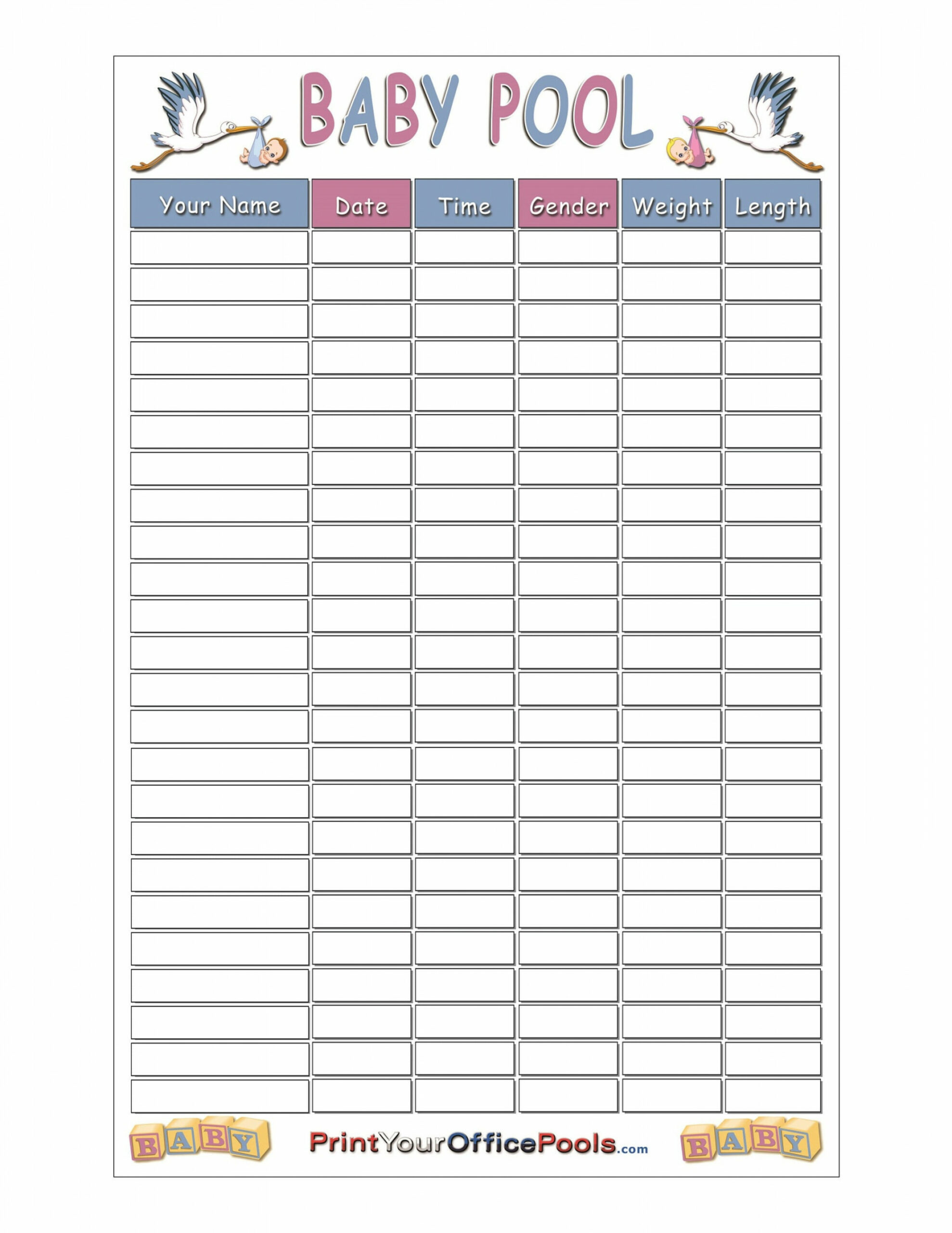 Instant Download Baby Birth Pool Guess Game Pregnancy Due Date