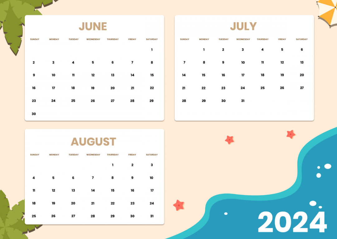 June July August Calendar  Template - Edit Online & Download