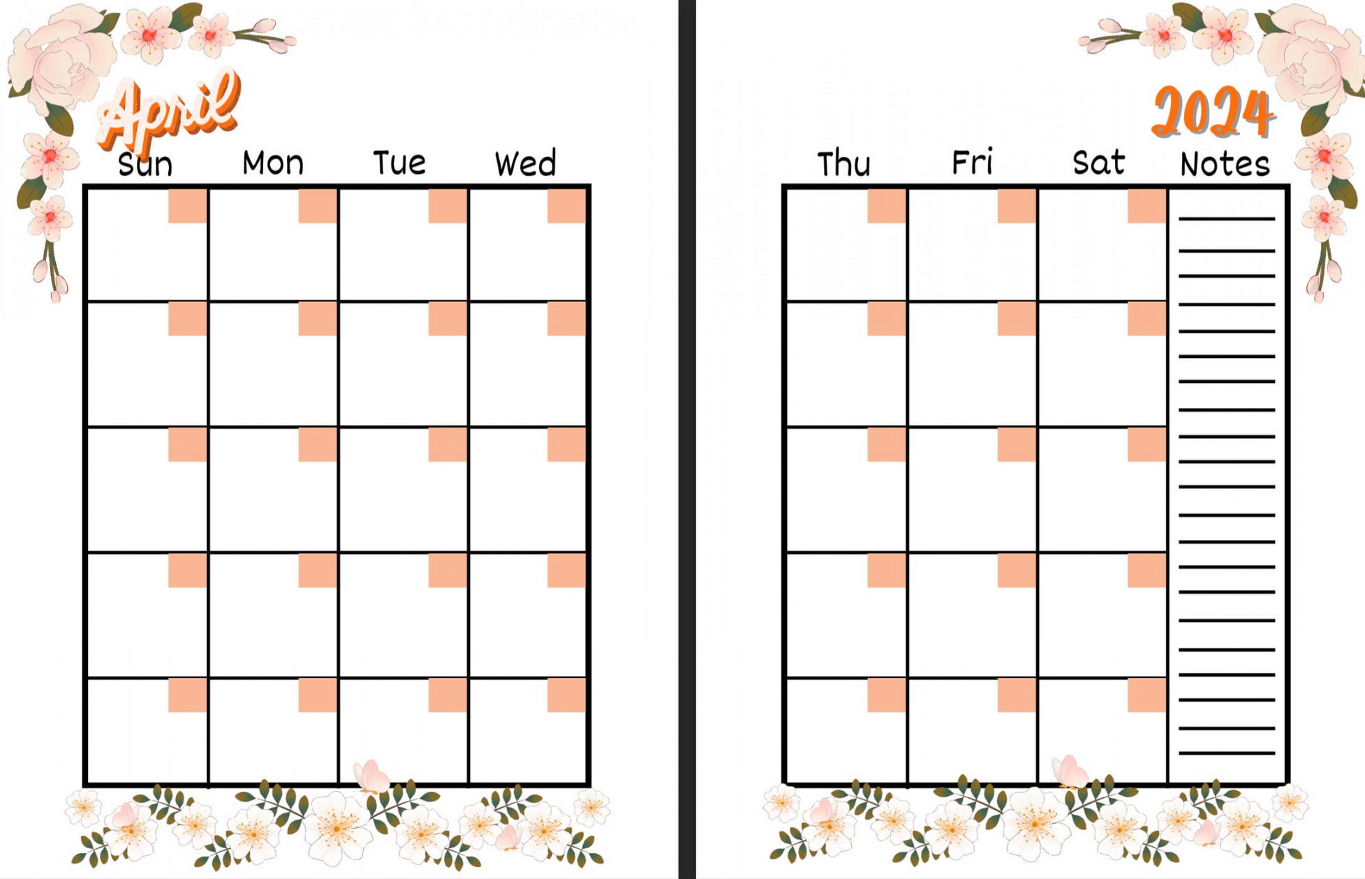 Monthly Printable Calendars April to December,  Paged