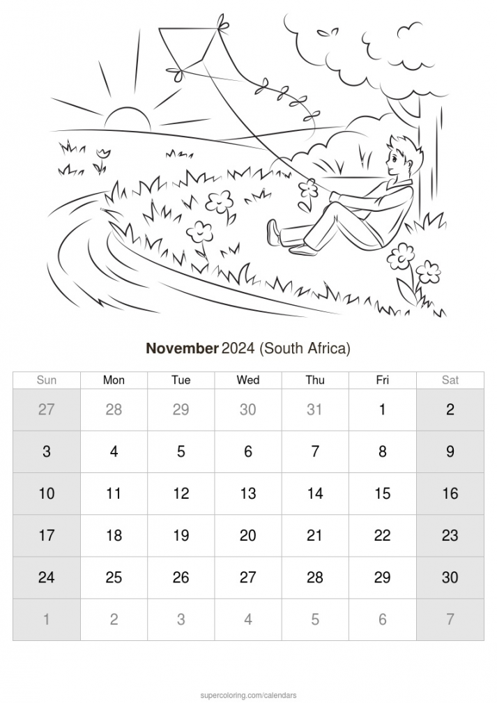 November  calendar - South Africa