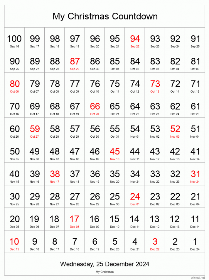 Printable Countdown Calendar