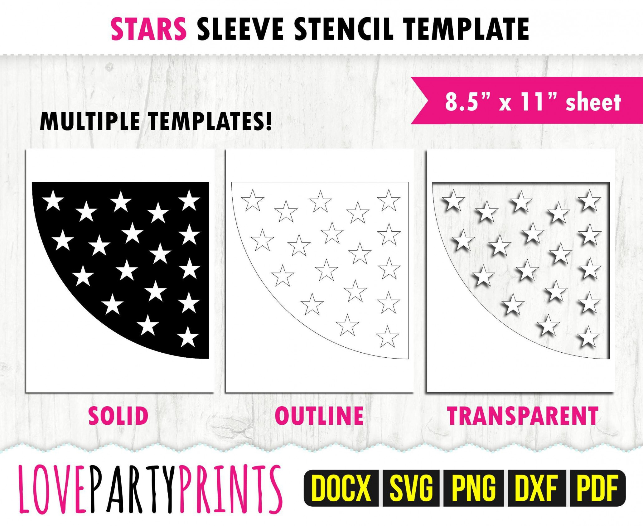 Star Bleached Sleeve Stencil Template Svg, Pdf, Png, Dxf,