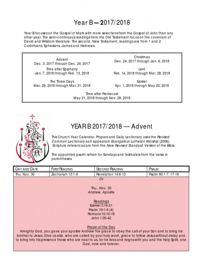 Year B / Church Calendar  PDF  Lectionary  God In