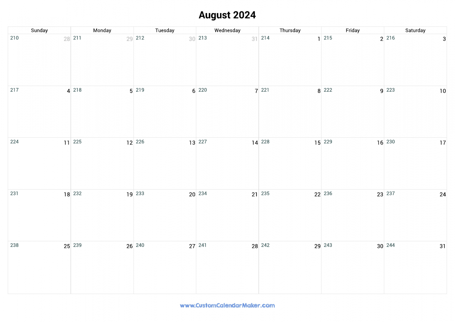 August  Day Number Of The Year Calendar