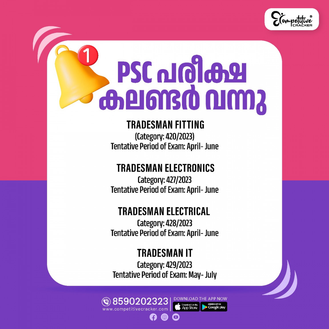 Competitive Cracker  Kerala PSC Exam Calendar  is Out  Exams