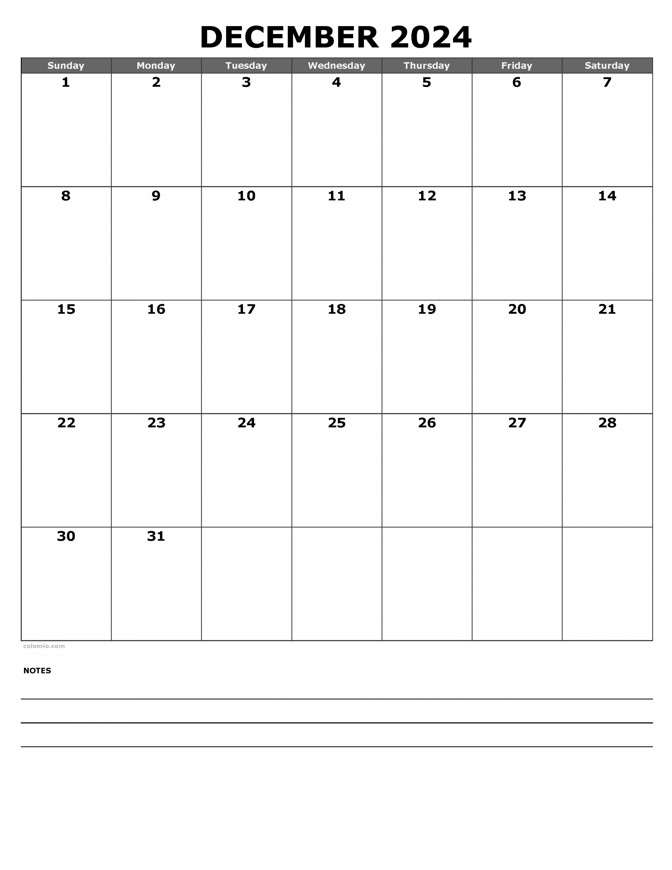 December  Calendar  Free Printable PDF, XLS and PNG