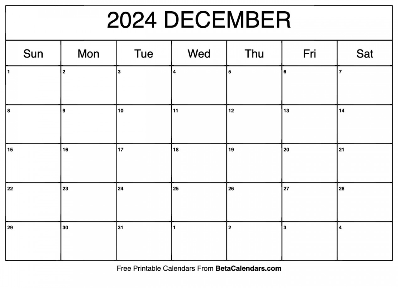 Free Printable December  Calendar