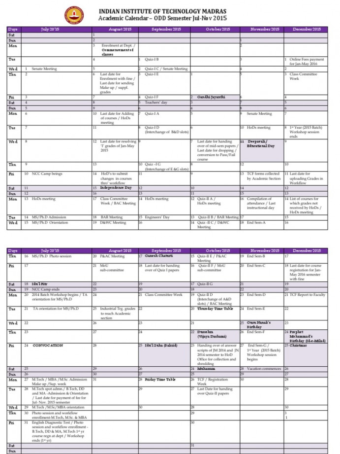 IIT Madras Academic Calender  PDF  Academic Term  Vocational