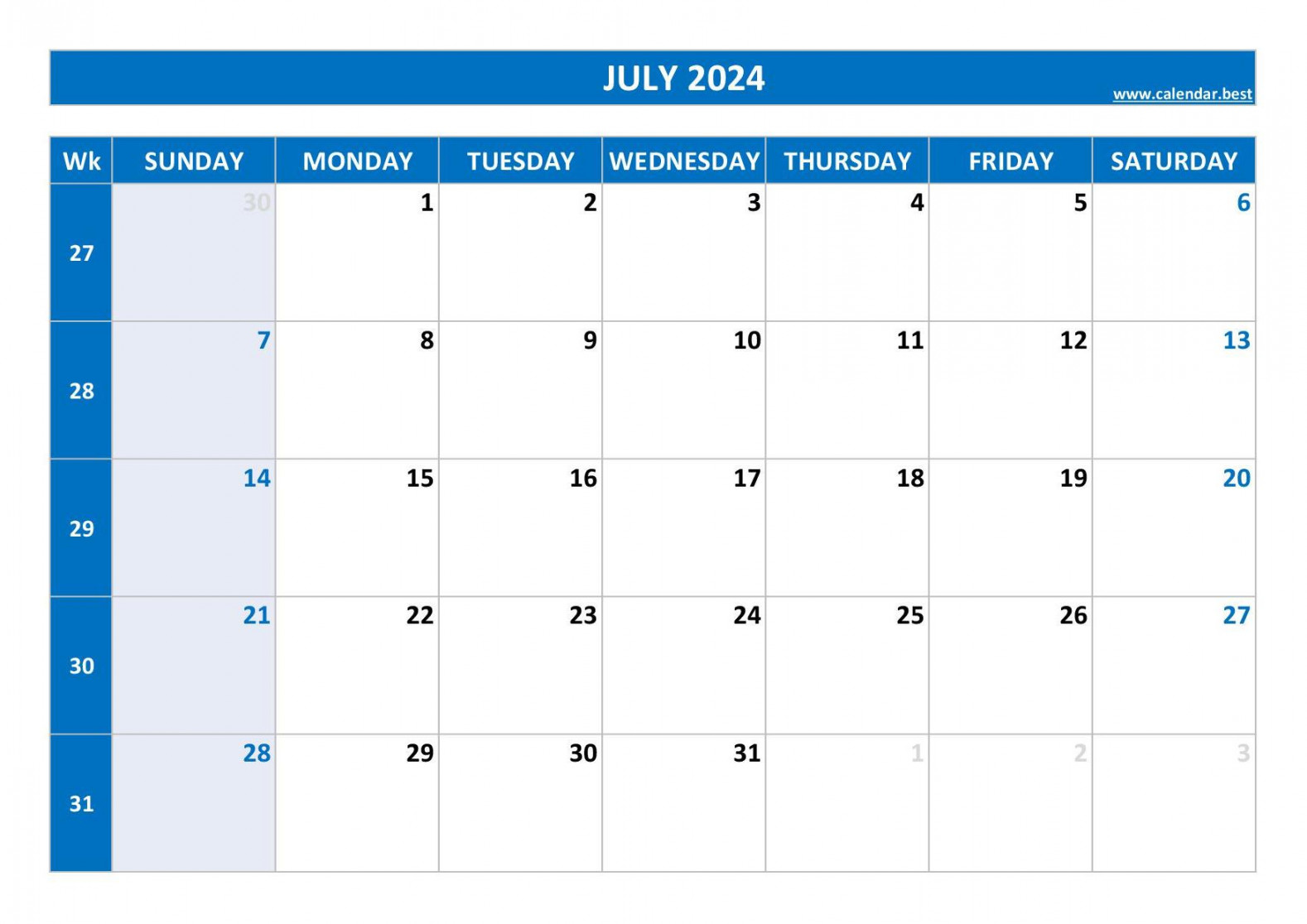 July  calendar -Calendar