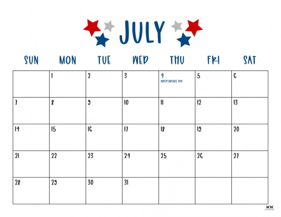 July  Calendars -  FREE Printables  Printabulls