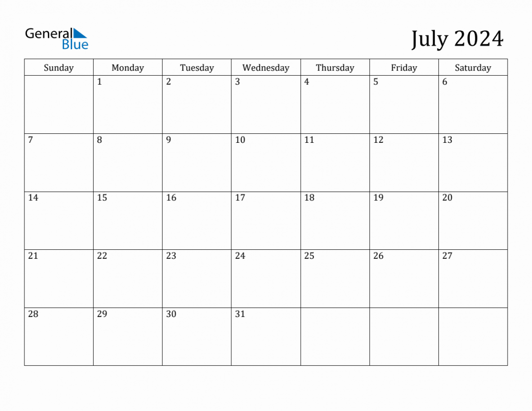 July  Monthly Calendar