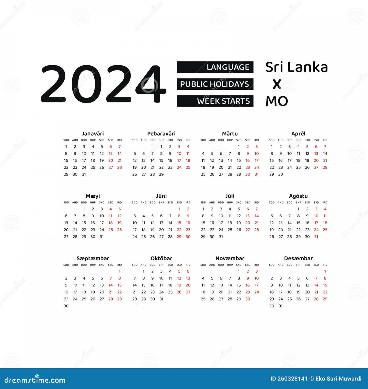 Lanka Calendar Stock Illustrations –  Lanka Calendar Stock