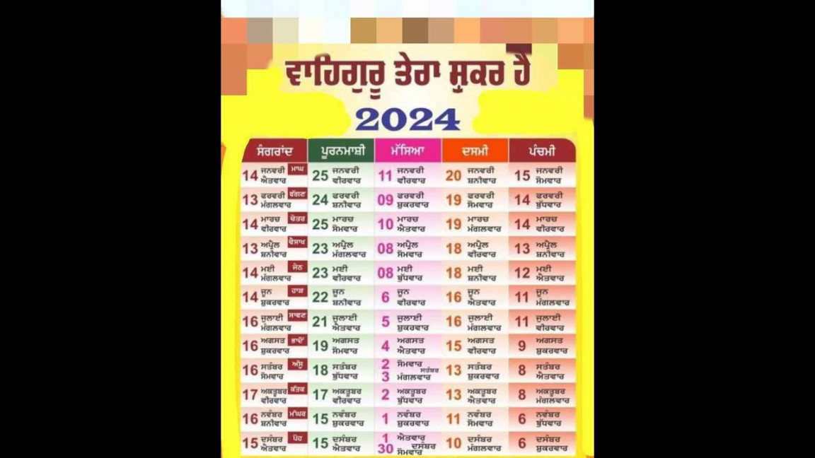 nanakshahi calendar  masya punya sangrad panchmi dashmi date month desi  mahiny de hisab naal g