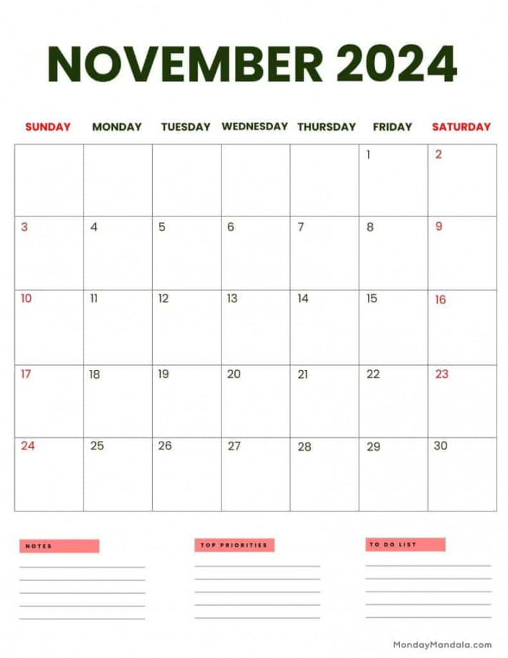 November  Calendars ( Free Printable PDFs)