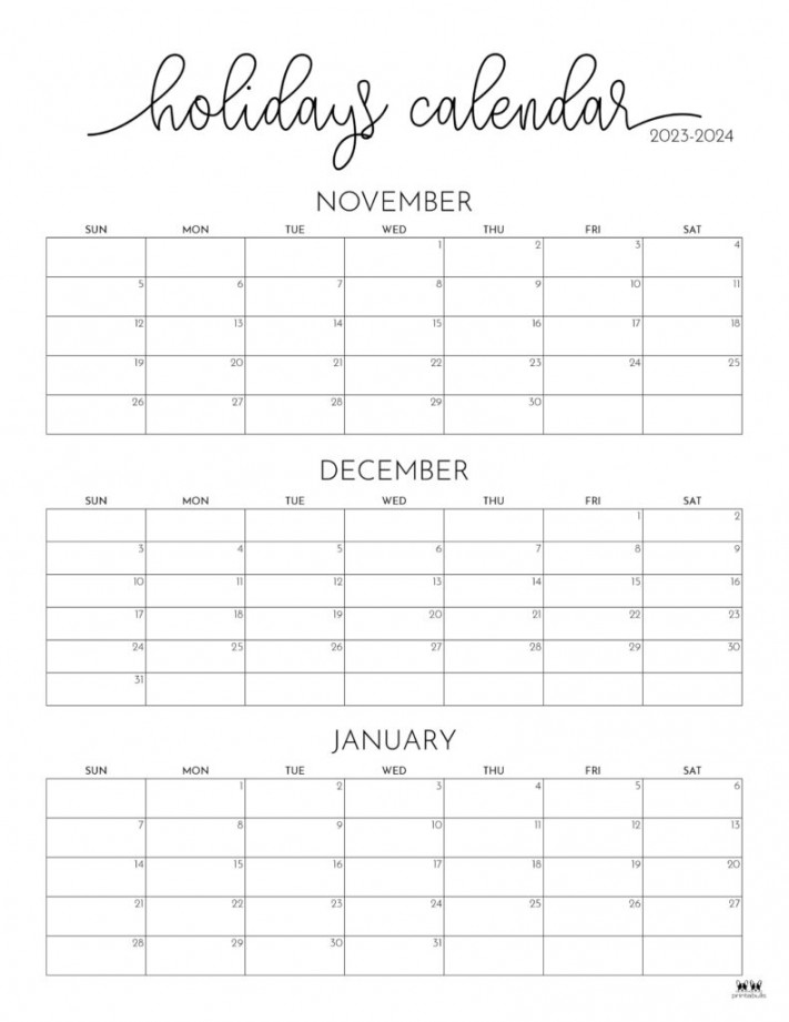 November December  Calendars -  Printables  Printabulls