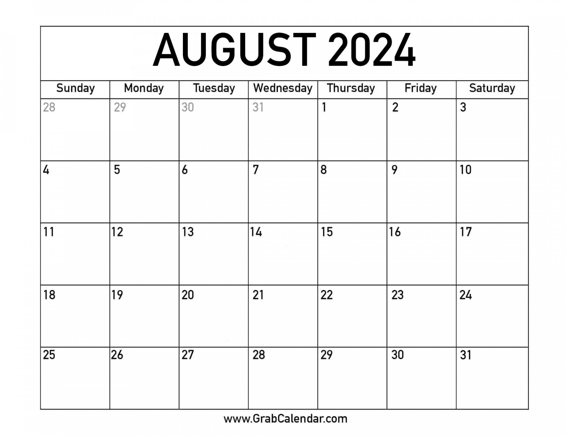 Printable August  Calendar