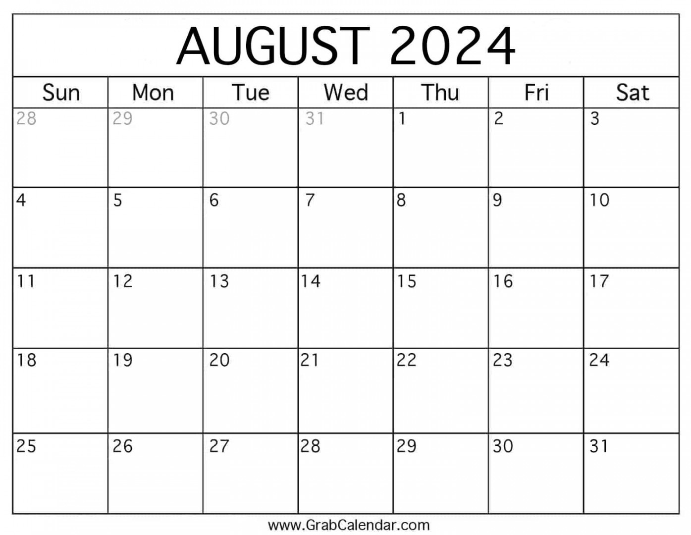 Printable August  Calendar