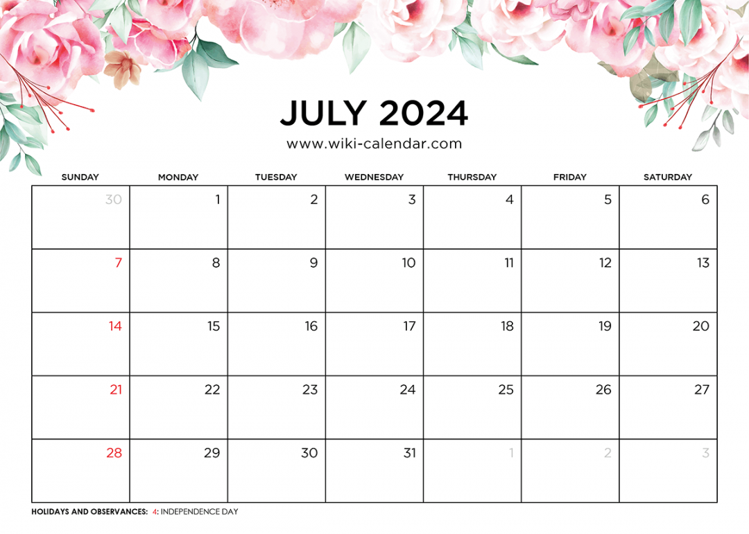 Printable July  Calendar Templates With Holidays