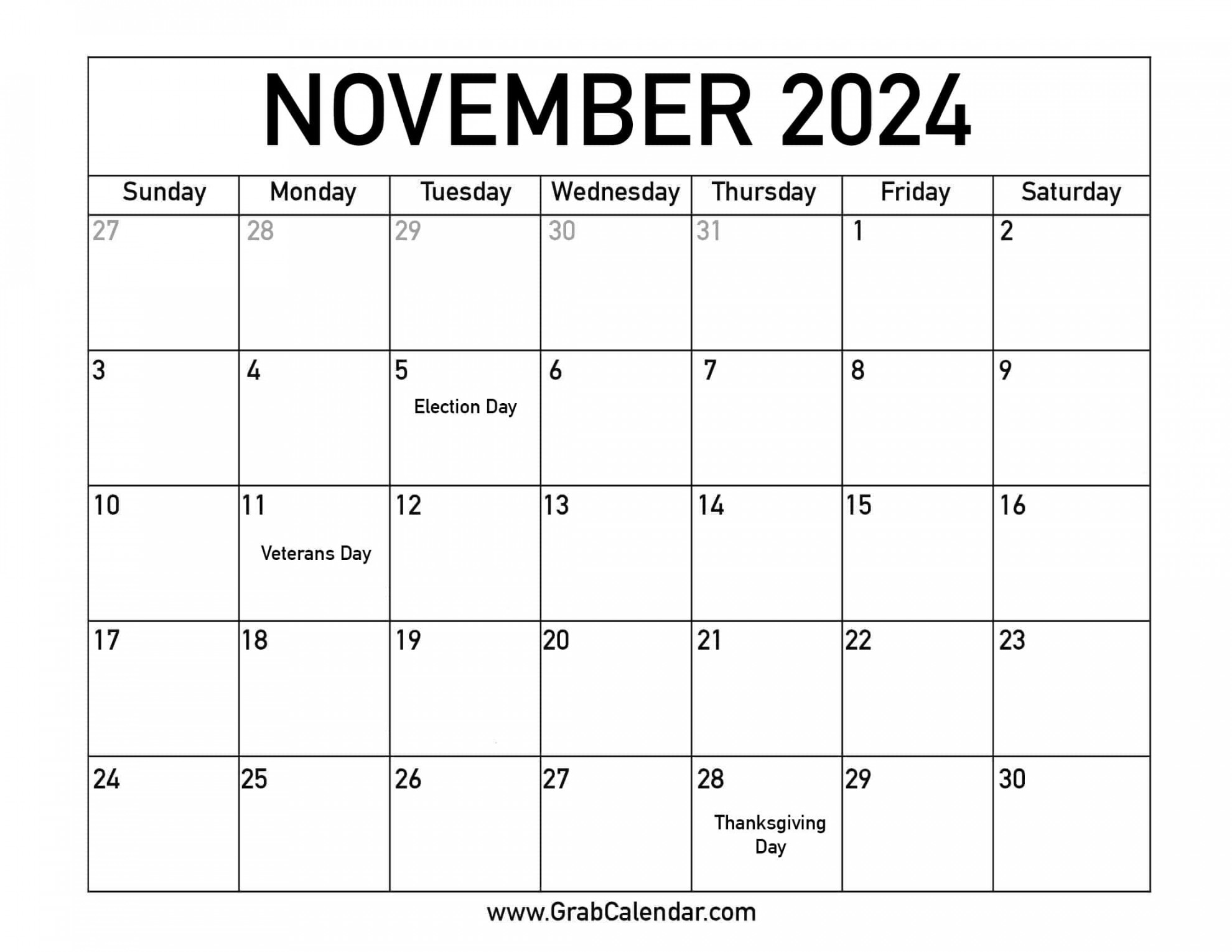 Printable November  Calendar