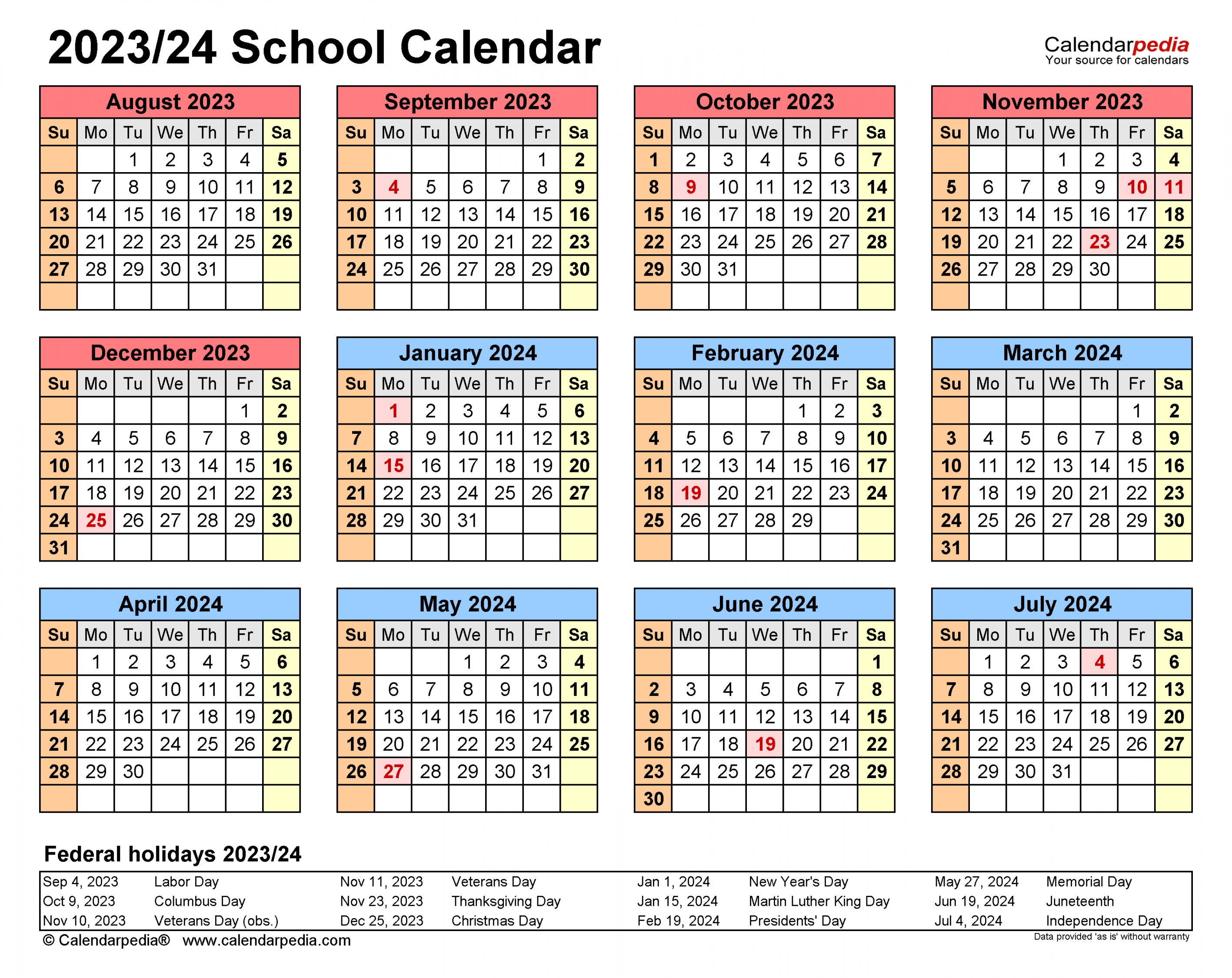 School Calendars / - Free Printable PDF templates