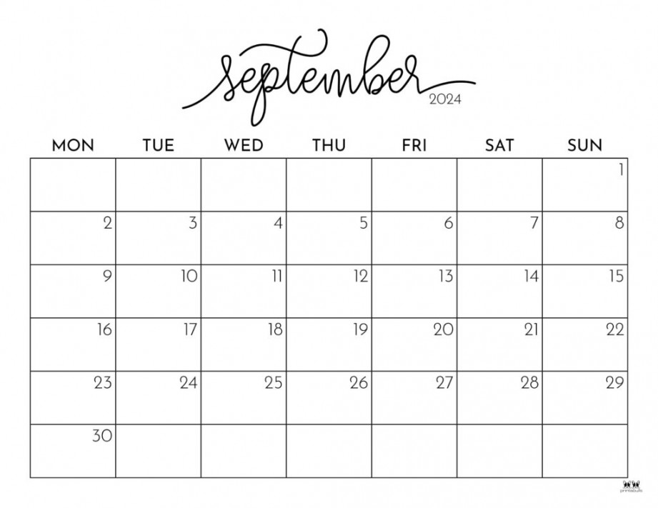 September  Calendars -  FREE Printables  Printabulls