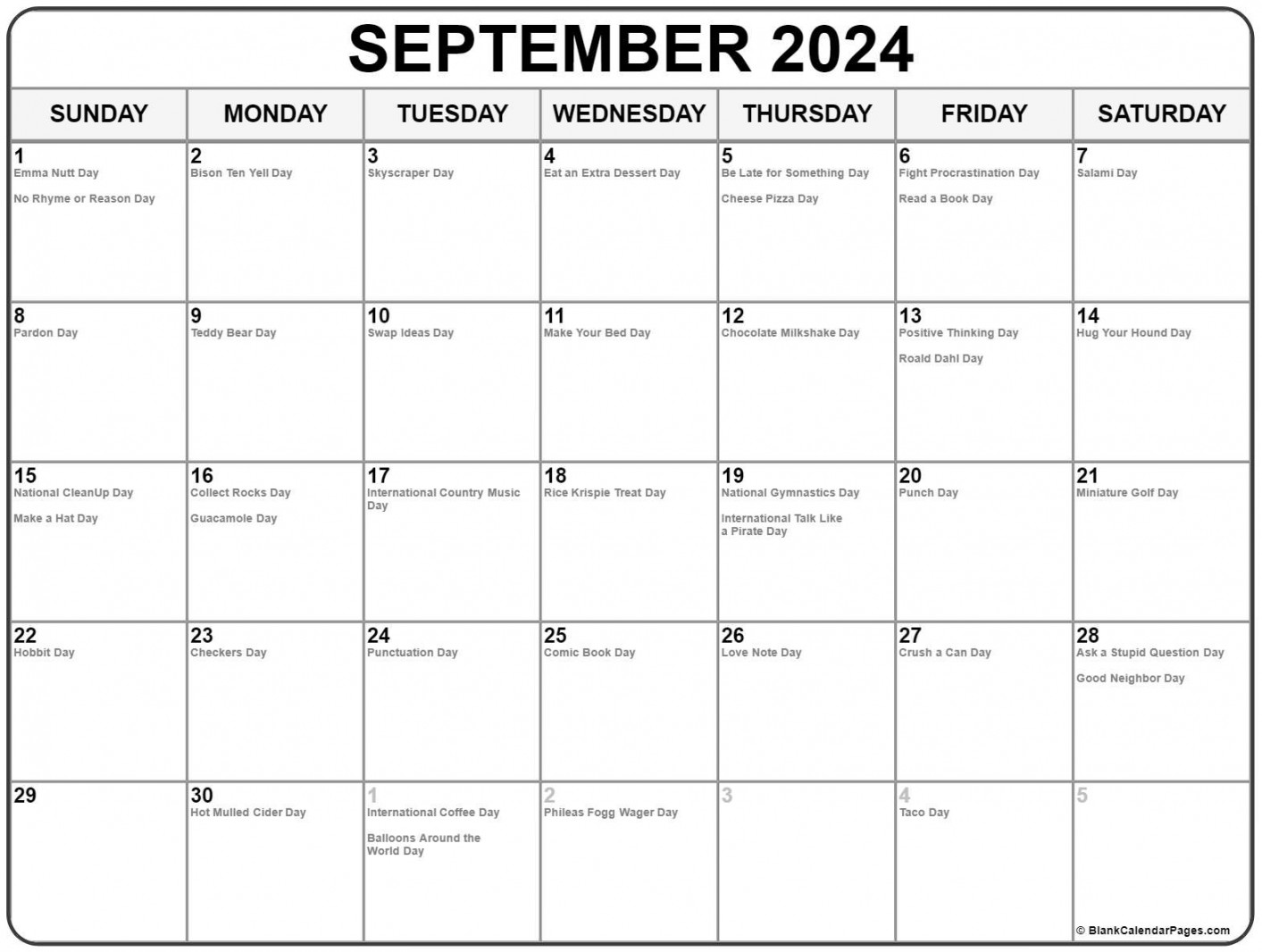 September  with holidays calendar