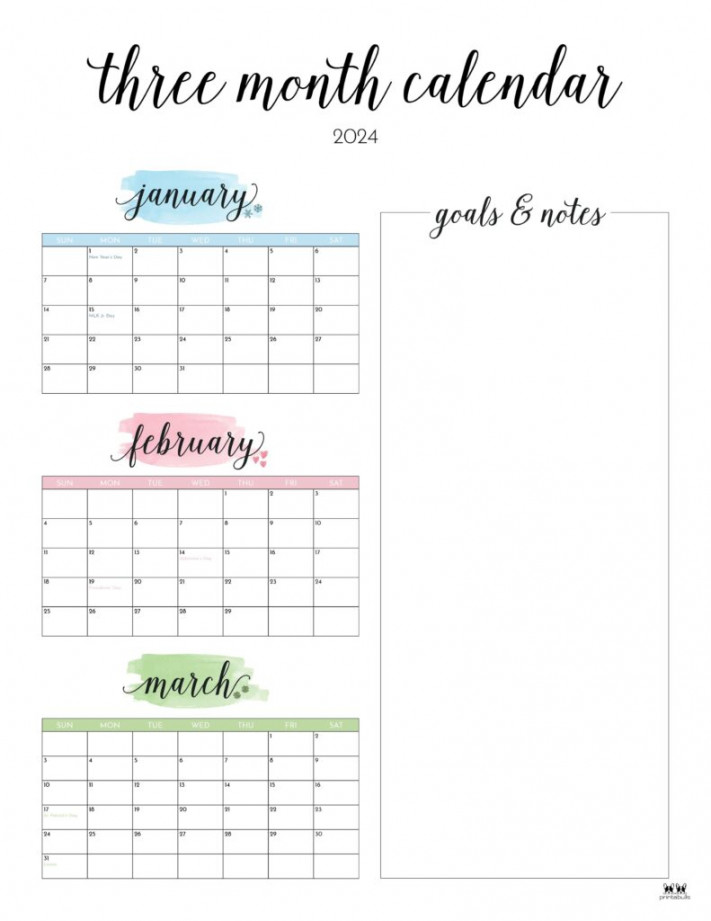 Three Month/Quarterly Calendars -  FREE Calendars  Printabulls