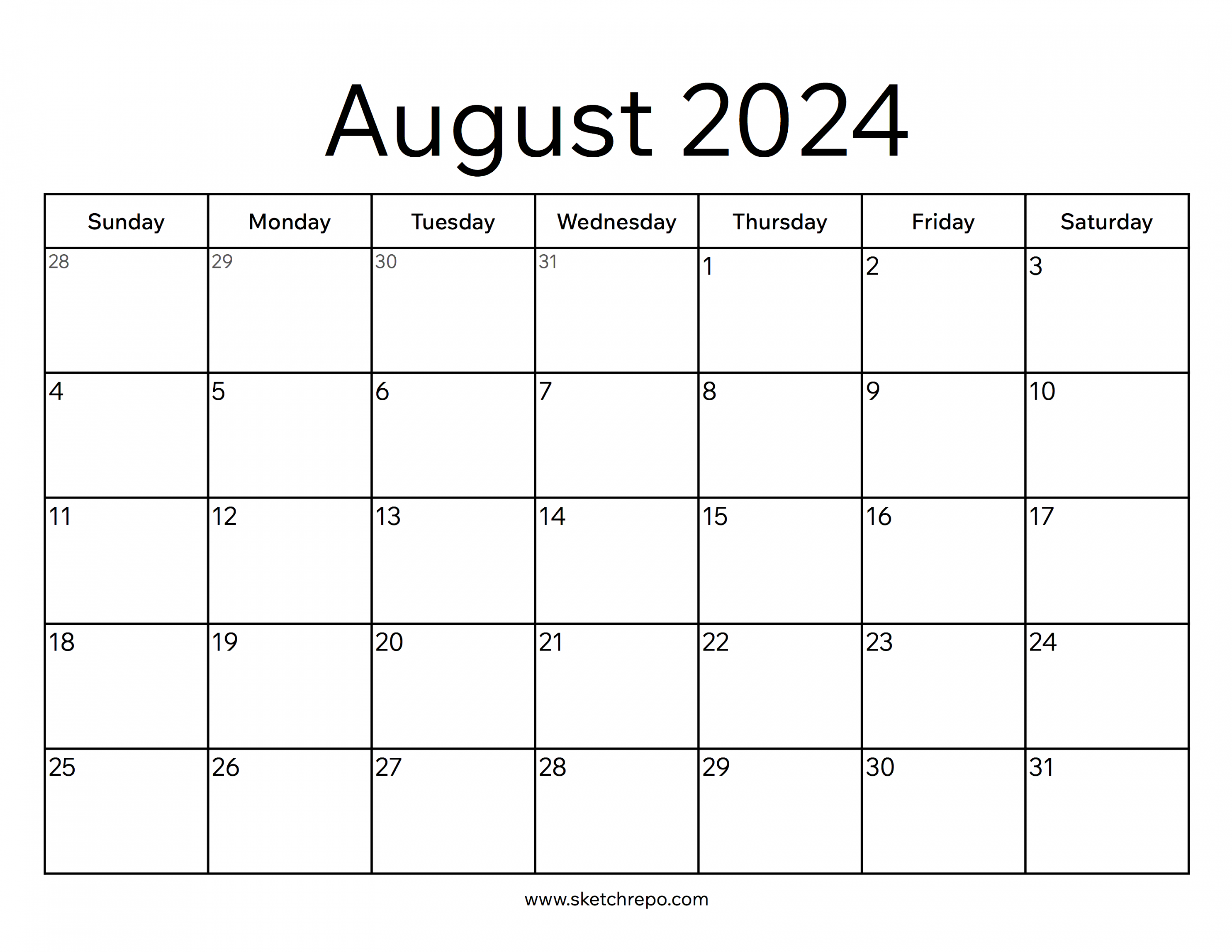 August  Calendar – Sketch Repo