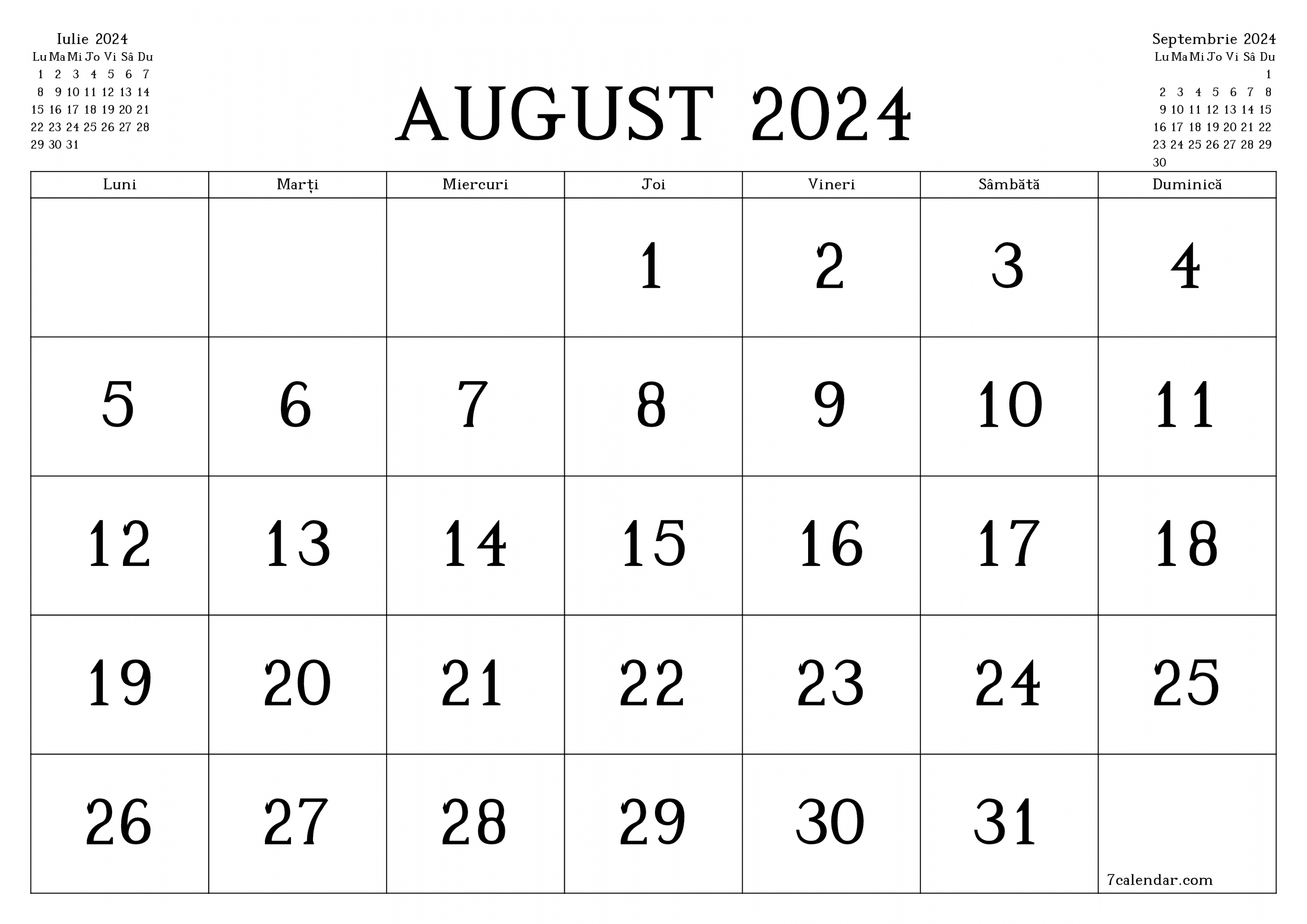 Calendare și planificatori de imprimat August  A, A în PDF