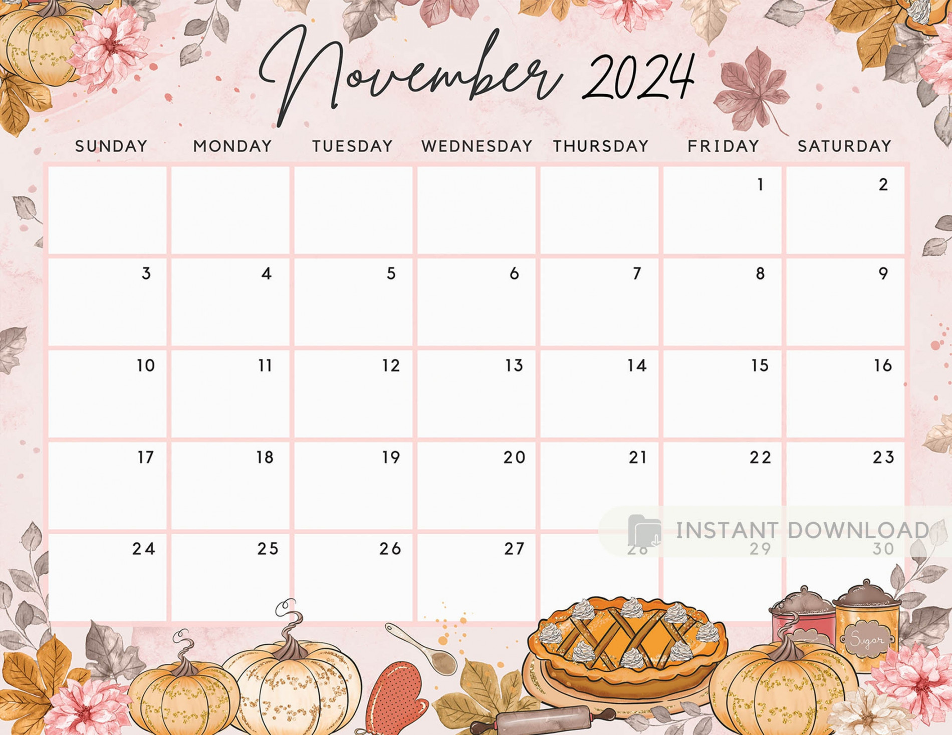 Fillable November  Calendar, Sweet Autumn