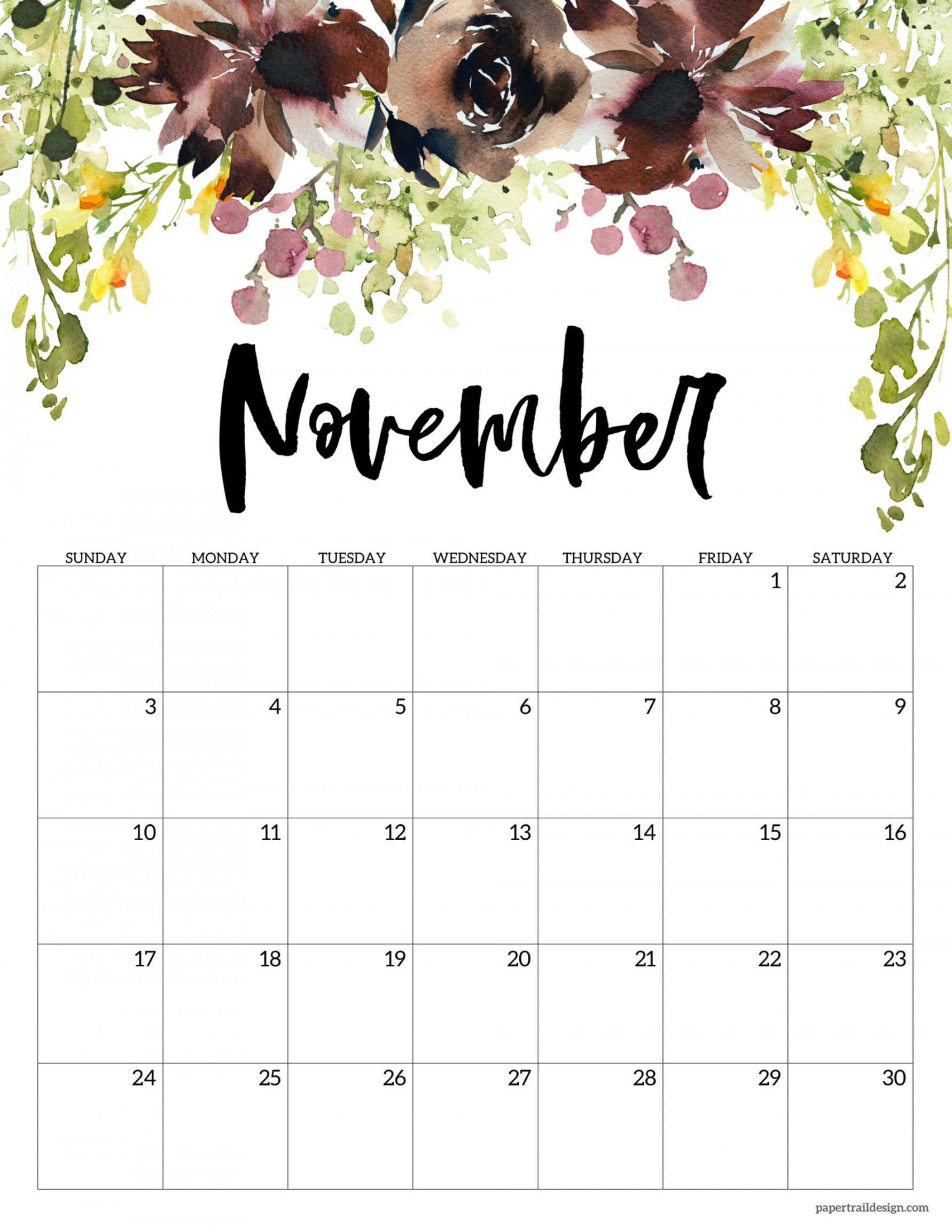 Floral Calendar Printable - Paper Trail Design