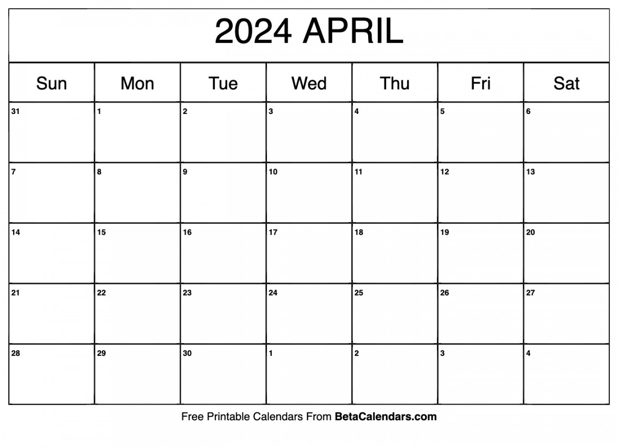 Free Printable April  Calendar