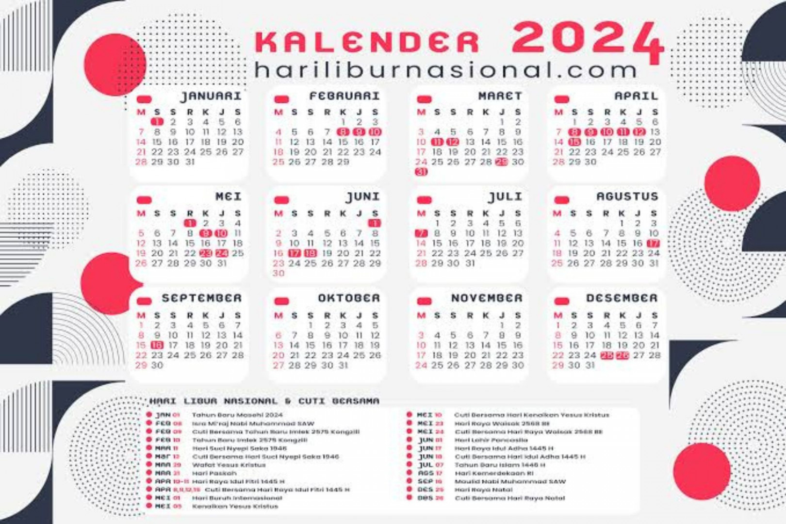 Jadwal Cuti Bersama dan Libur Tahun  di Kalender, Bulan